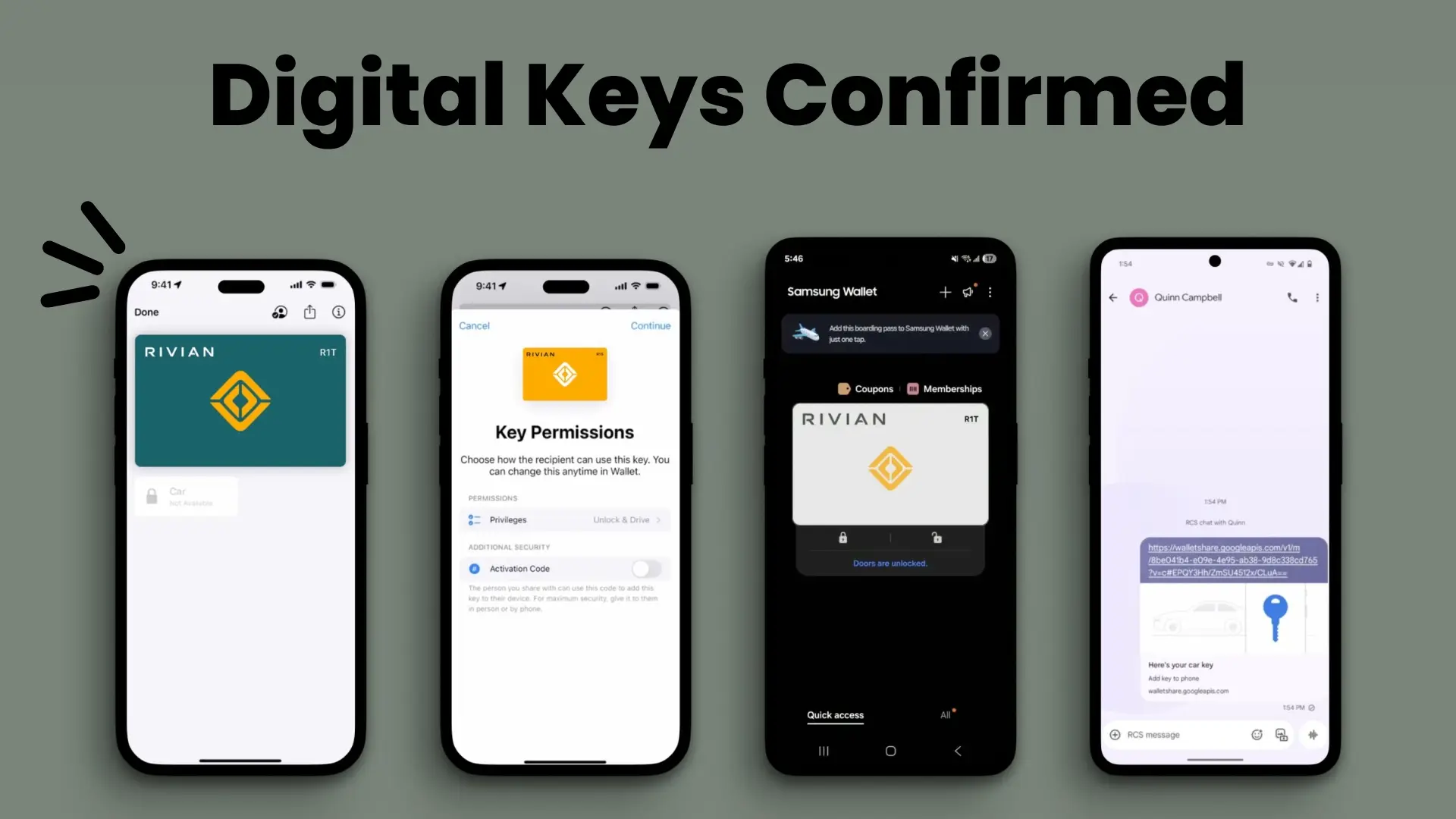Rivian Apple CarKey integration with iPhone and Apple Watch for R1T and R1S.